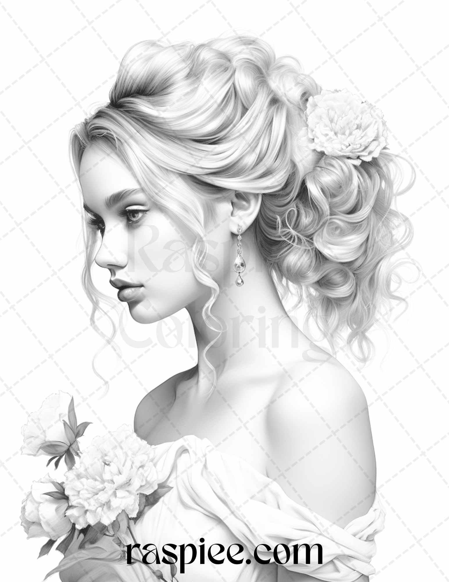 43 Beautiful Hairstyles Grayscale Coloring Pages Printable for Adults, PDF File Instant Download