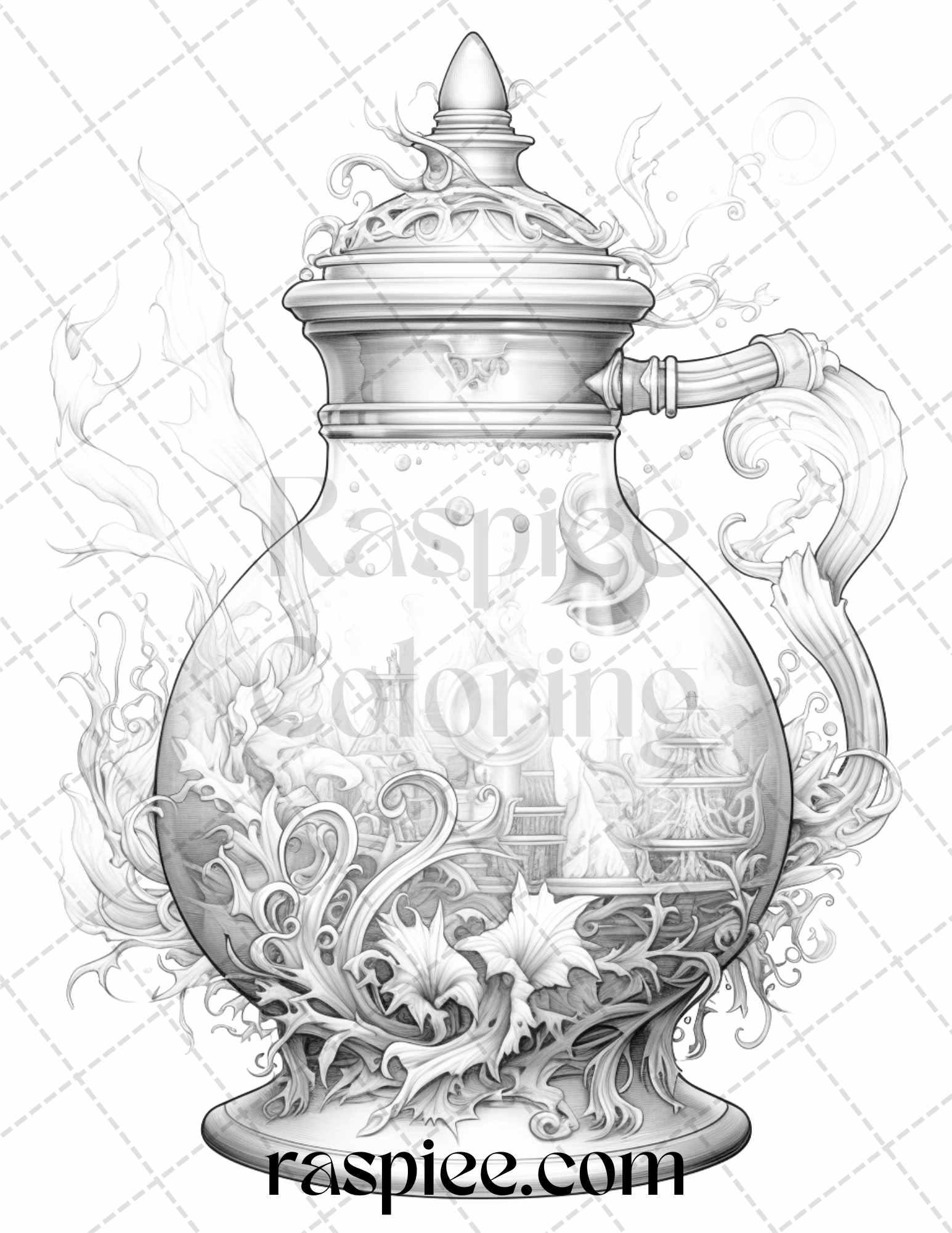 40 Mystical Magic Potions Grayscale Coloring Pages Printable for Adults, PDF File Instant Download