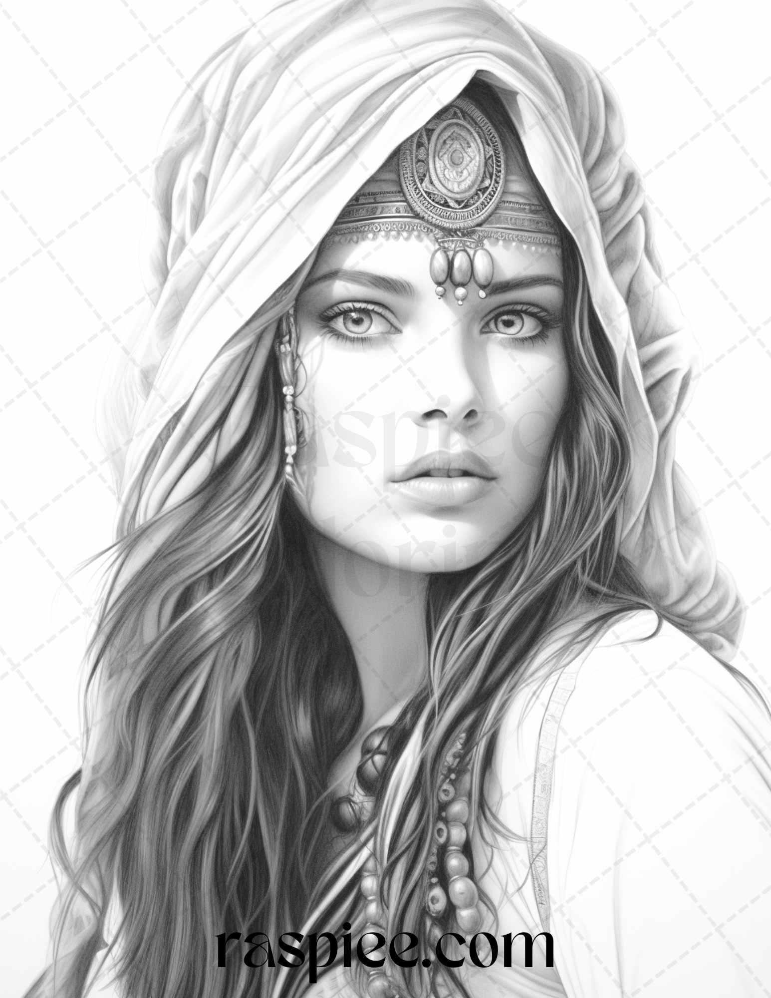 40 Beautiful Gypsy Girls Grayscale Coloring Pages Printable for Adults, PDF File Instant Download