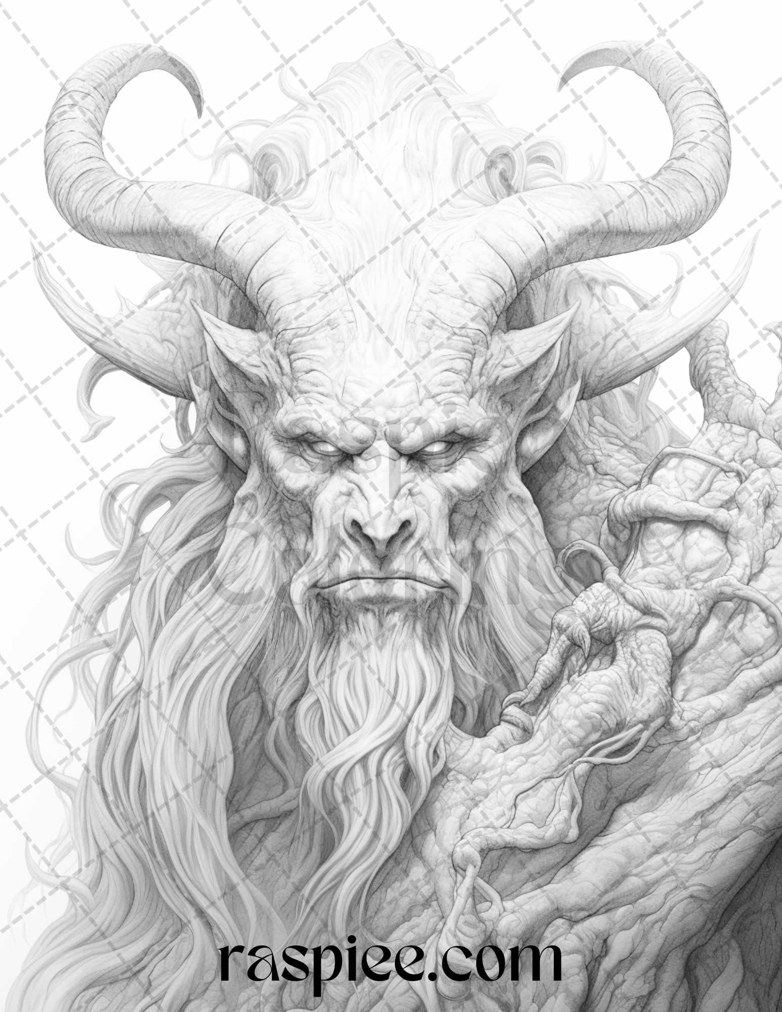 43 Fantasy Demons Grayscale Coloring Pages for Adults, Printable PDF File Instant Download