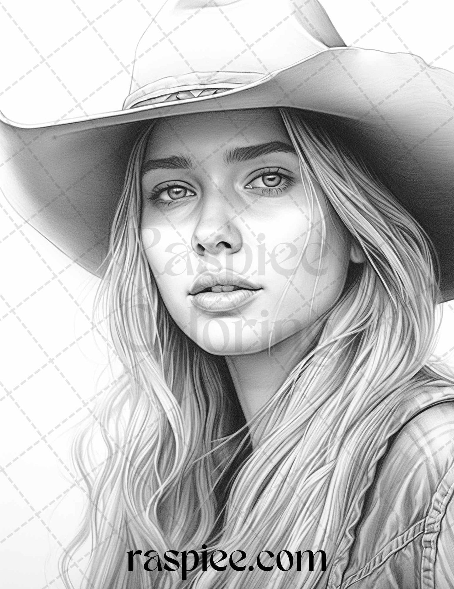 40 Beautiful Cowgirls Grayscale Coloring Pages Printable for Adults, PDF File Instant Download