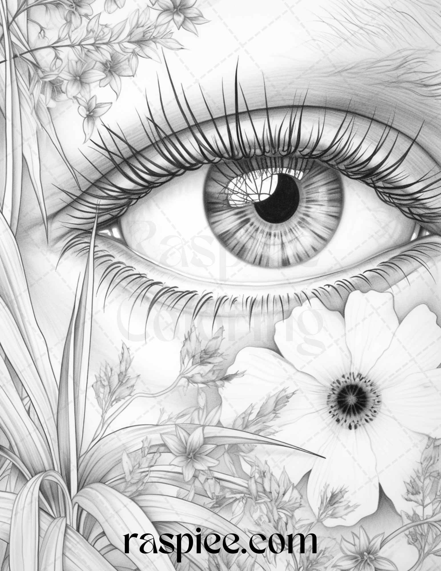 40 Charming Eyes Grayscale Coloring Pages Printable for Adults, PDF File Instant Download