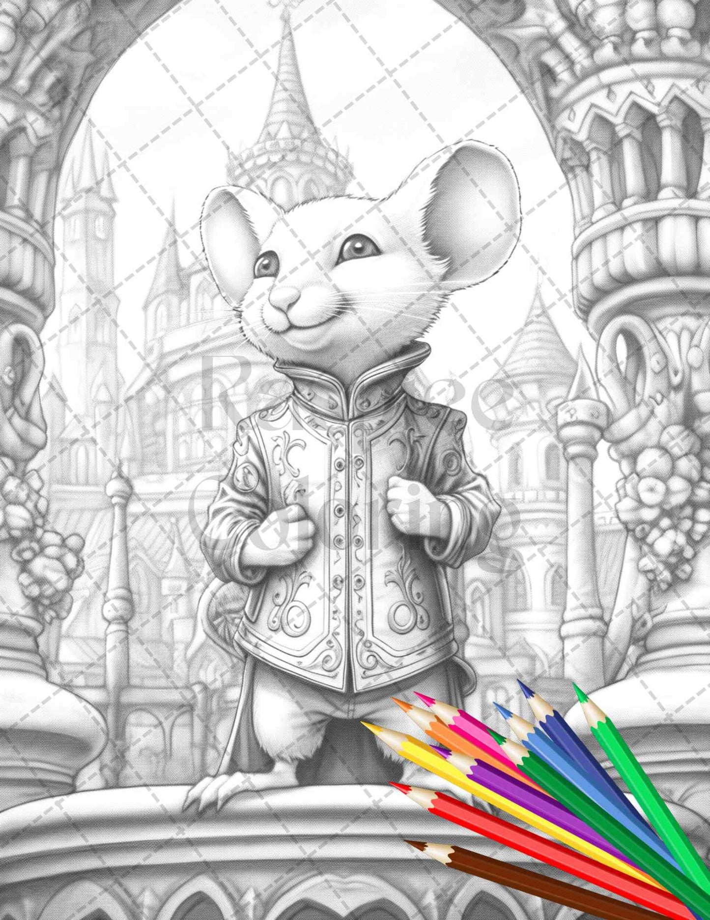 40 Little Mouse Prince Grayscale Coloring Pages Printable for Adults, PDF File Instant Download