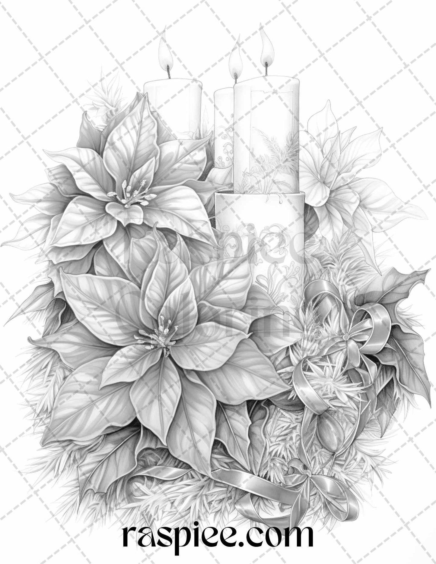 45 Christmas Flowers Grayscale Coloring Pages Printable for Adults, PDF File Instant Download