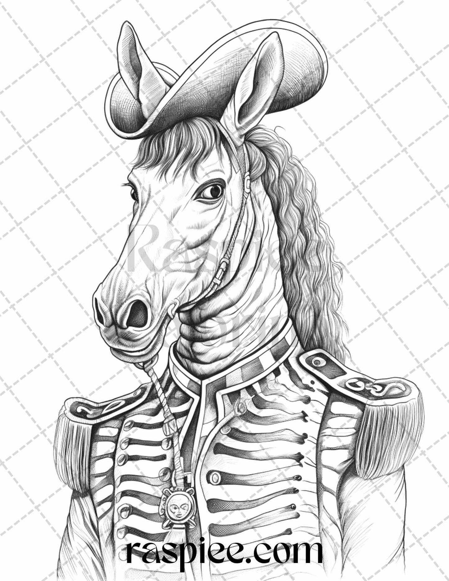 40 Pirate Animals Grayscale Coloring Pages Printable for Adults, PDF File Instant Download