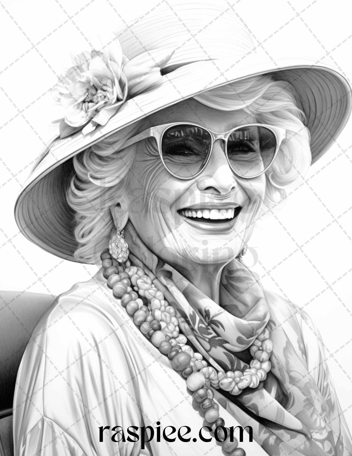 40 Fashionista Grandma Grayscale Coloring Pages Printable for Adults, PDF File Instant Download