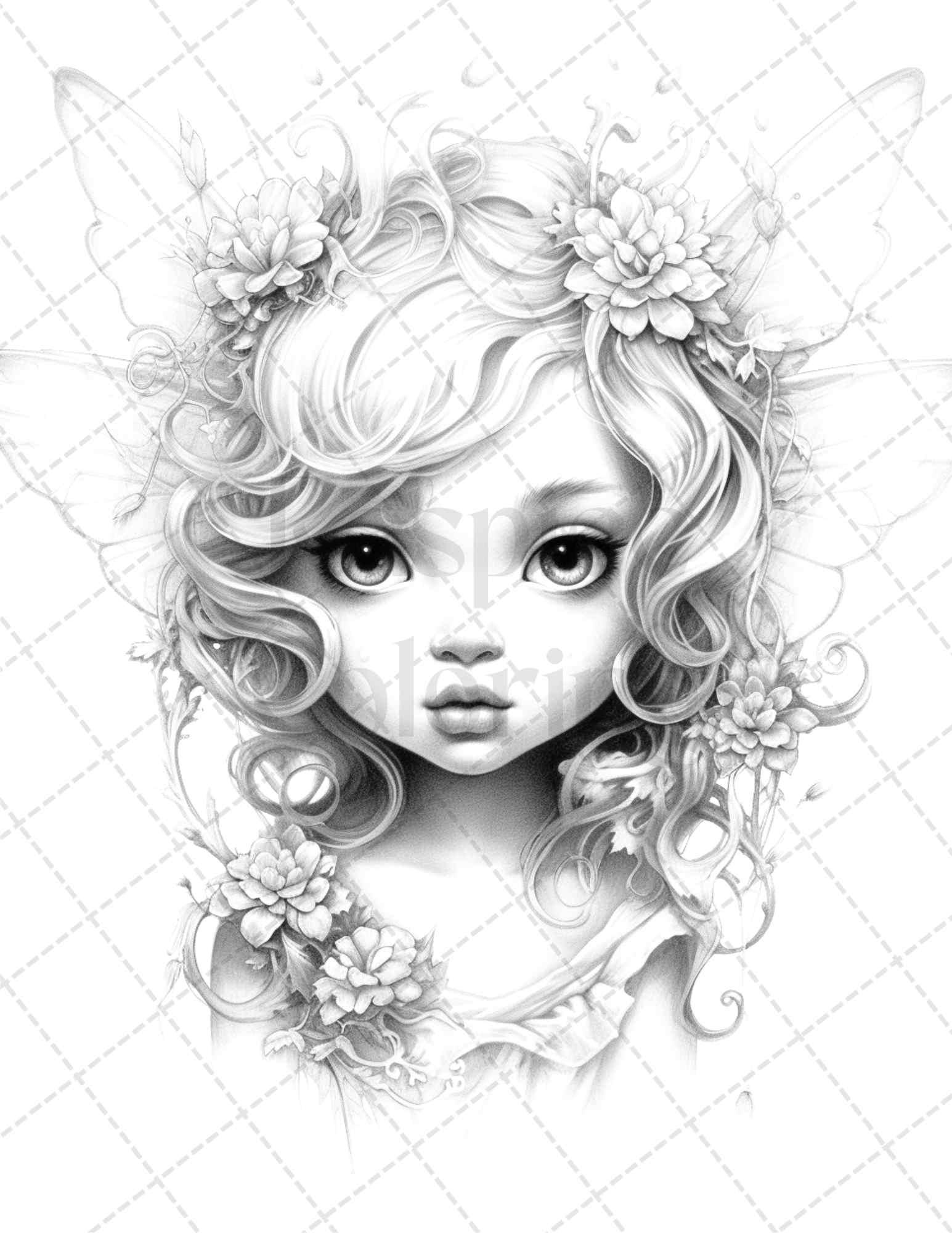 45 Adorable Chibi Fairy Grayscale Coloring Pages Printable for Adults, PDF File Instant Download