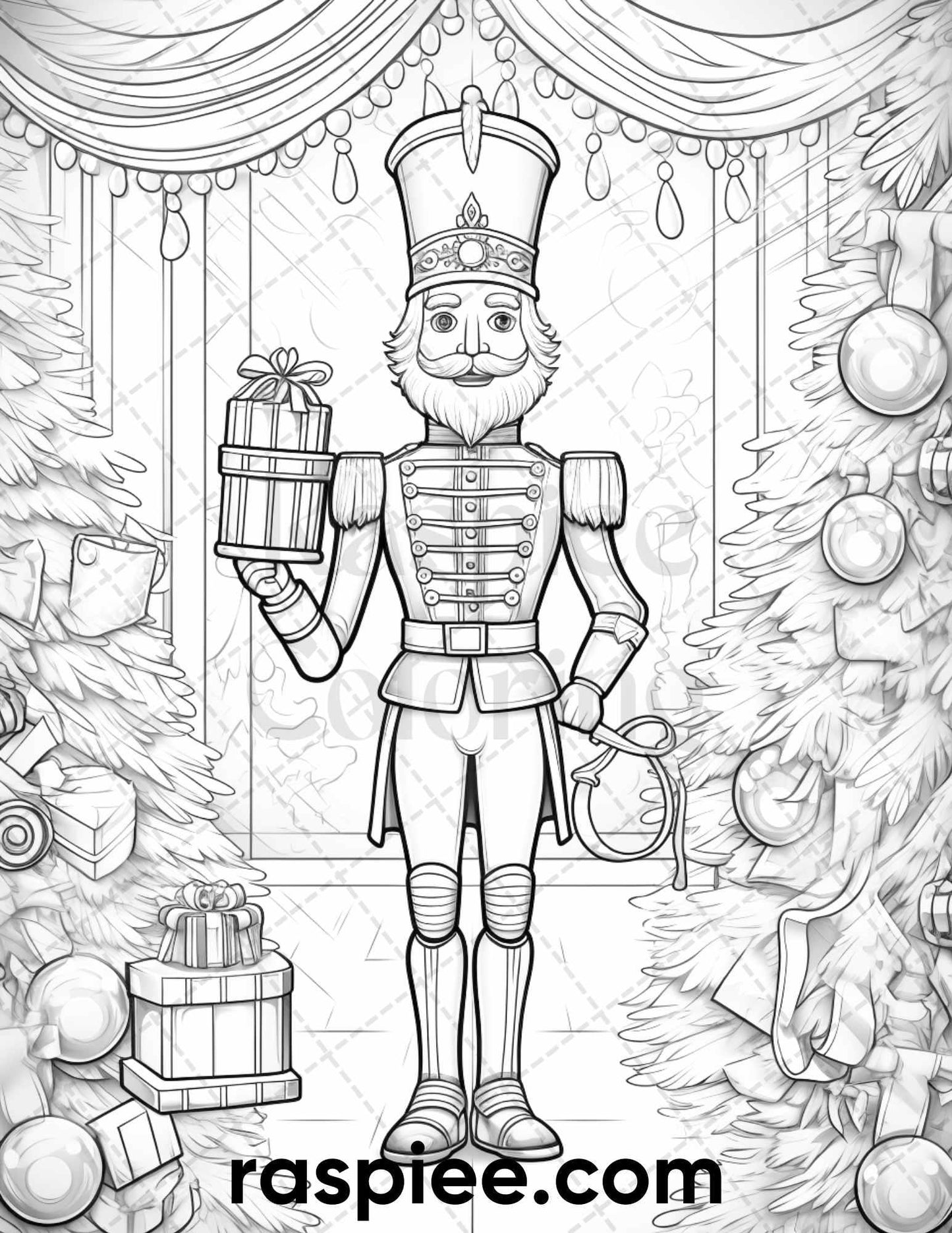 40 Christmas Nutcrackers Grayscale Coloring Pages for Adults, Printable PDF File Instant Download