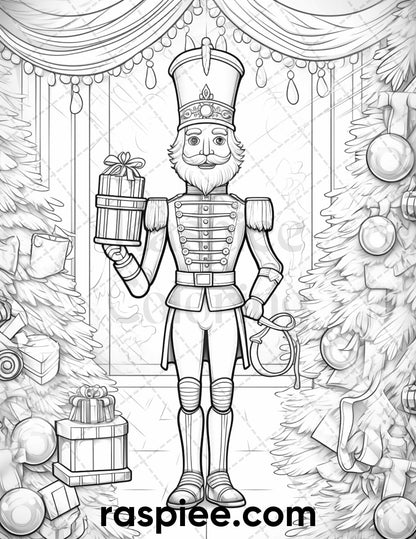 40 Christmas Nutcrackers Grayscale Coloring Pages for Adults, Printable PDF File Instant Download