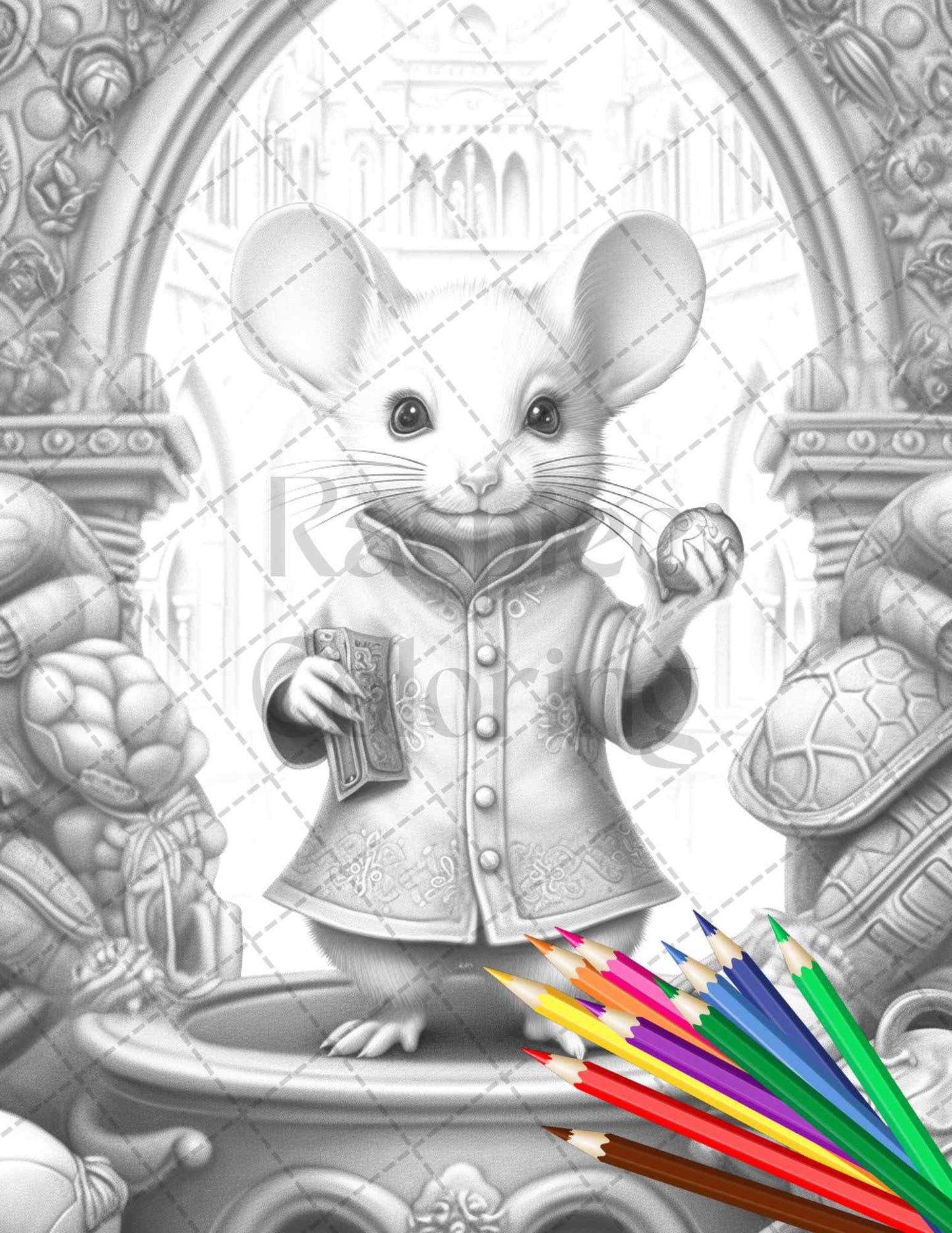 40 Little Mouse Prince Grayscale Coloring Pages Printable for Adults, PDF File Instant Download