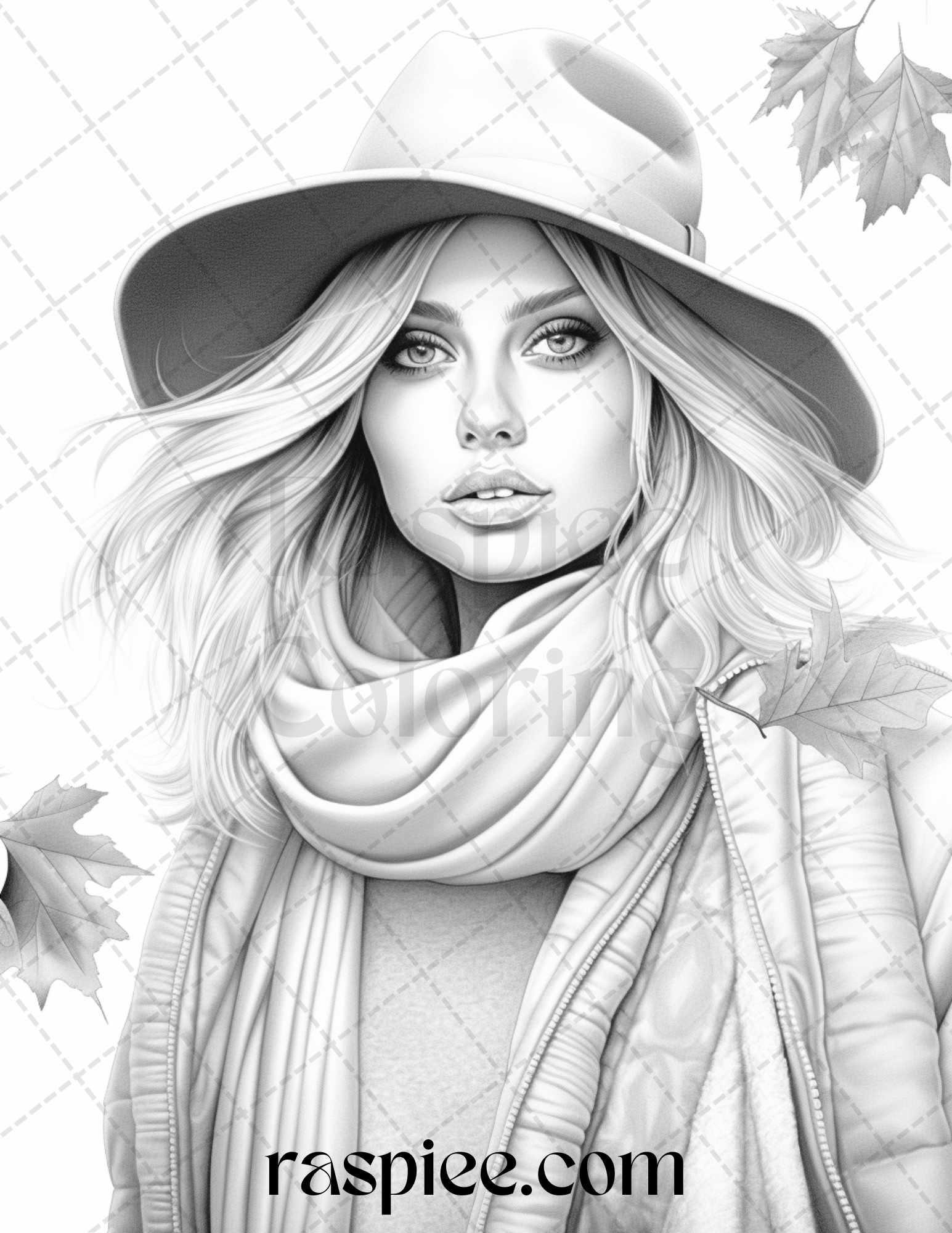 40 Fall Fashion Grayscale Coloring Pages for Adults, Printable PDF File Instant Download