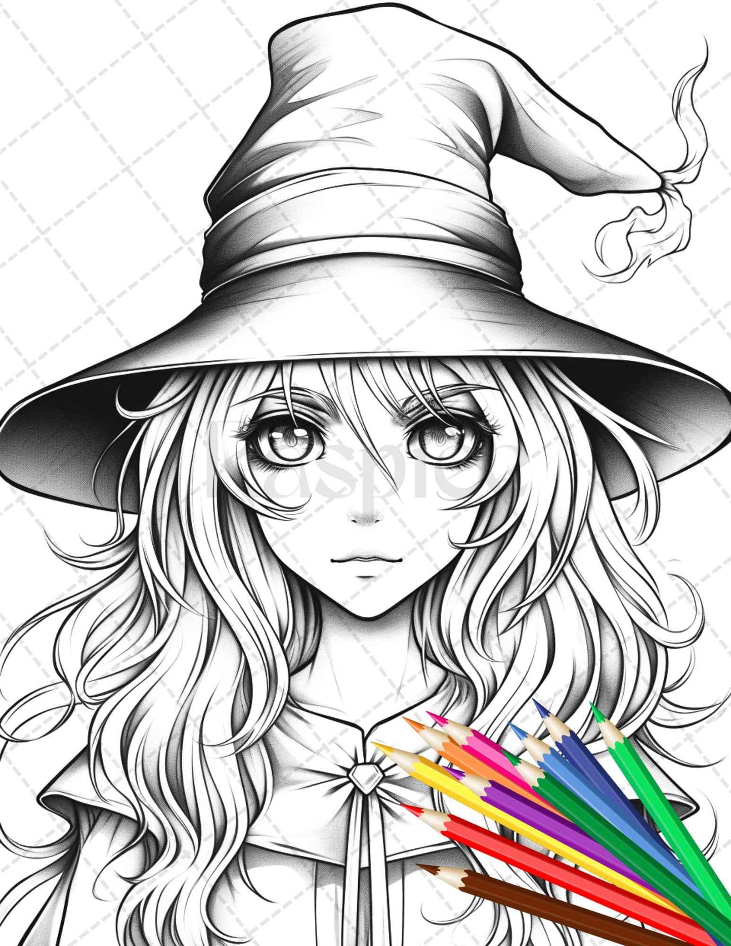 40 Cute Witches Coloring Pages Printable for Adults, Grayscale Coloring Page, PDF File Instant Download