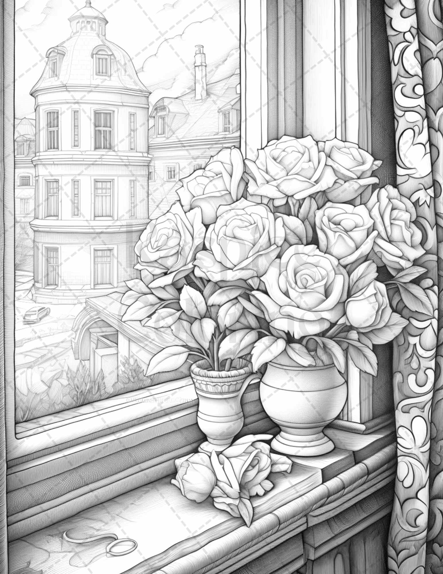 40 Captivating Roses Grayscale Coloring Pages Printable for Adults, PDF File Instant Download