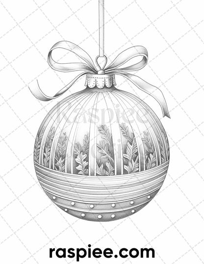 40 Christmas Balls Grayscale Coloring Pages Printable for Adults, PDF File Instant Download