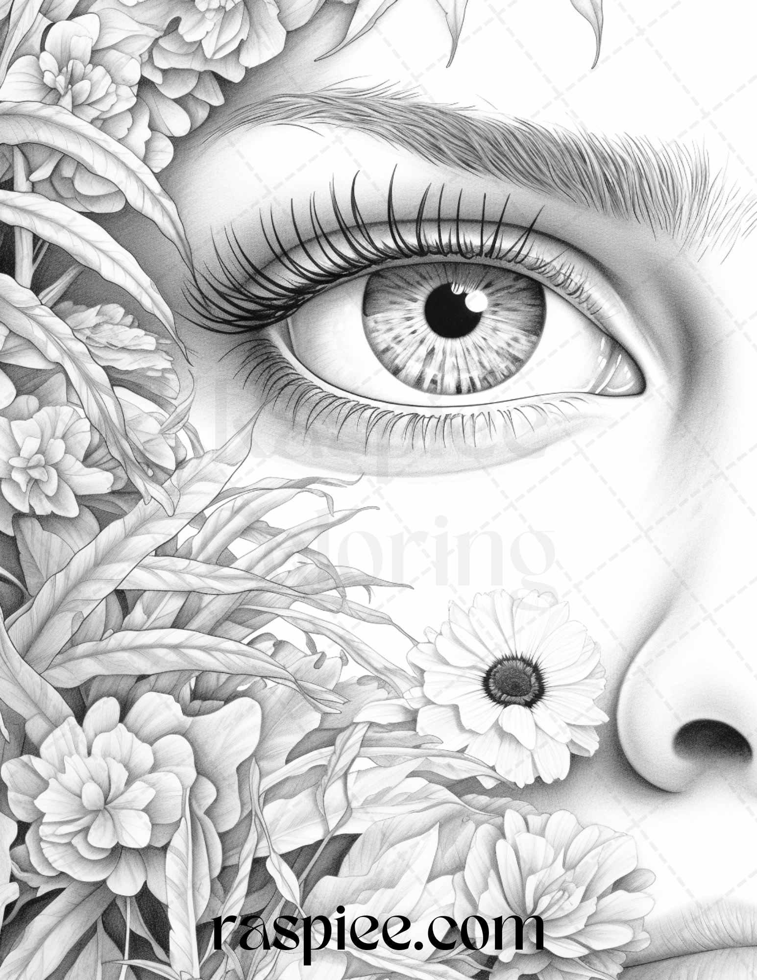 40 Charming Eyes Grayscale Coloring Pages Printable for Adults, PDF File Instant Download