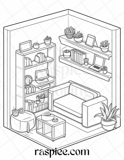 40 Pocket Room Coloring Pages Printable for Adults Kids, PDF File Instant Download