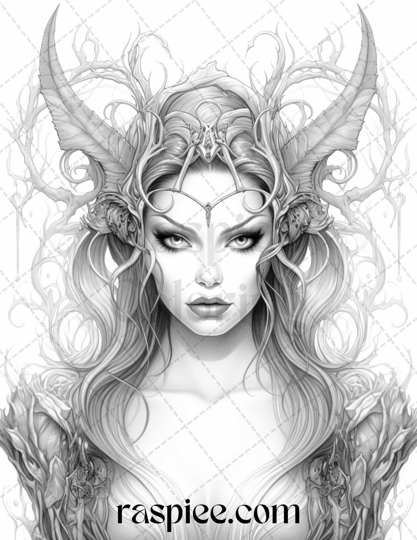 40 Dark Evil Fairy Grayscale Coloring Pages Printable for Adults, PDF File Instant Download