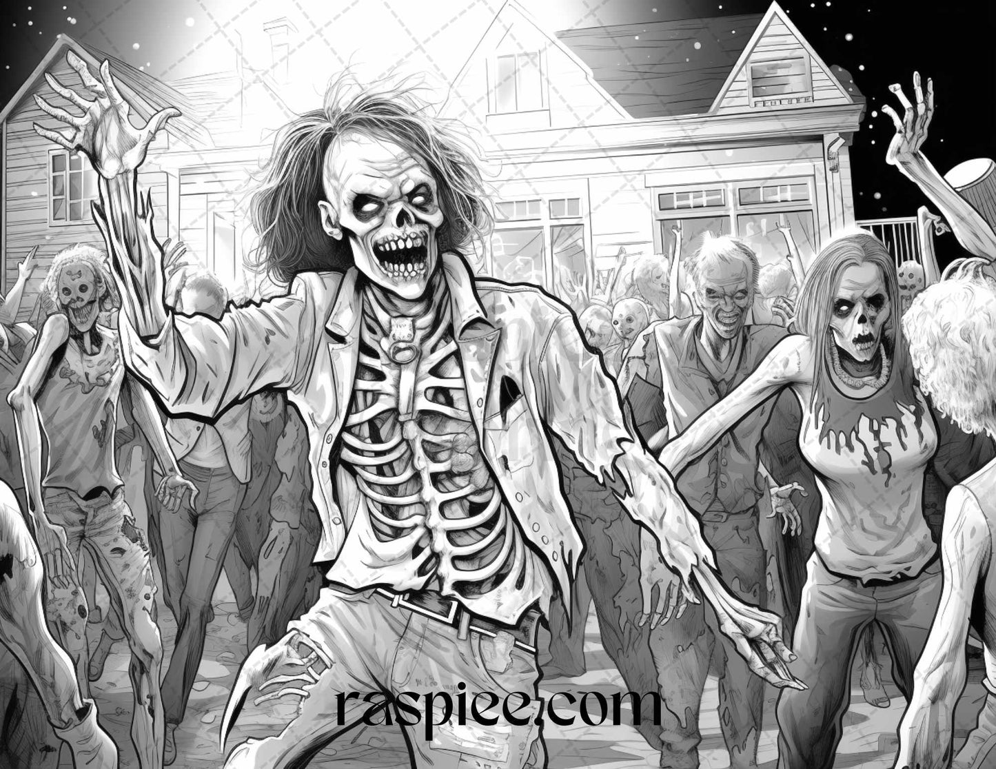 40 Halloween Landscapes Grayscale Coloring Pages Printable for Adults, PDF File Instant Download