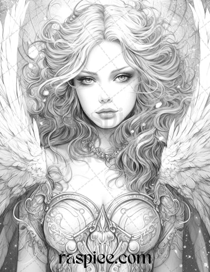 42 Enchanting Angels Grayscale Coloring Pages Printable for Adults, PDF File Instant Download