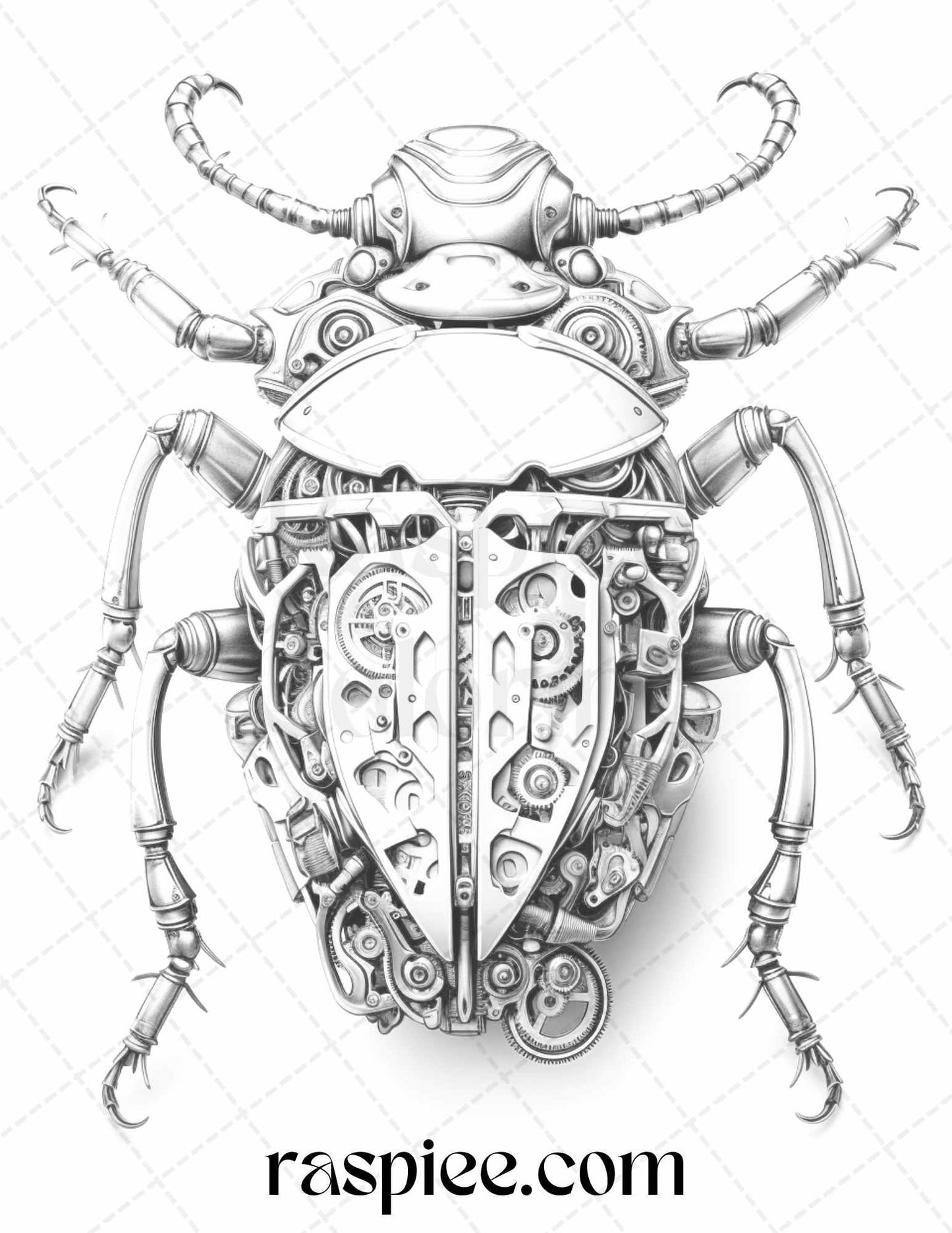 42 Steampunk Bugs Grayscale Coloring Pages Printable for Adults, PDF File Instant Download