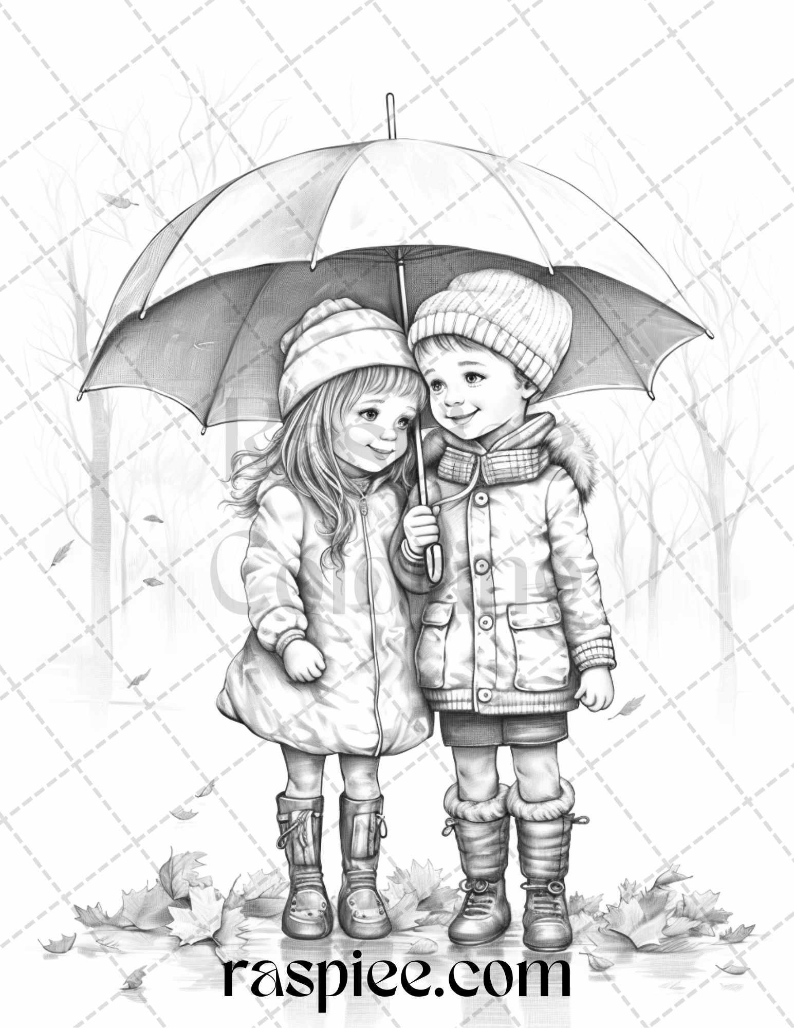 40 Rainy Autumn Day Grayscale Coloring Pages Printable for Adults and Kids, PDF File Instant Download