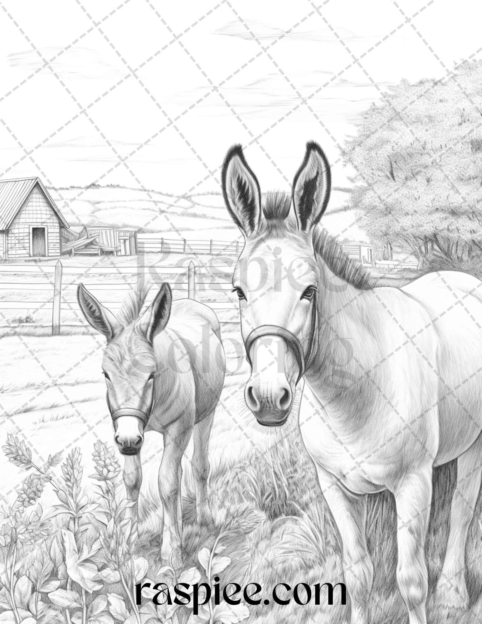 40 Farmstead Serenity Grayscale Coloring Pages Printable for Adults, PDF File Instant Download