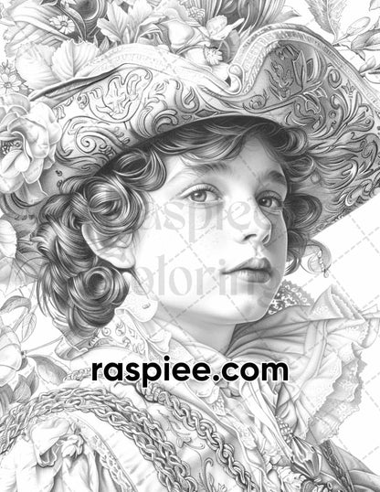 100 Elizabethan British Royal Portraits Grayscale Adult Coloring Pages, Printable PDF Instant Download