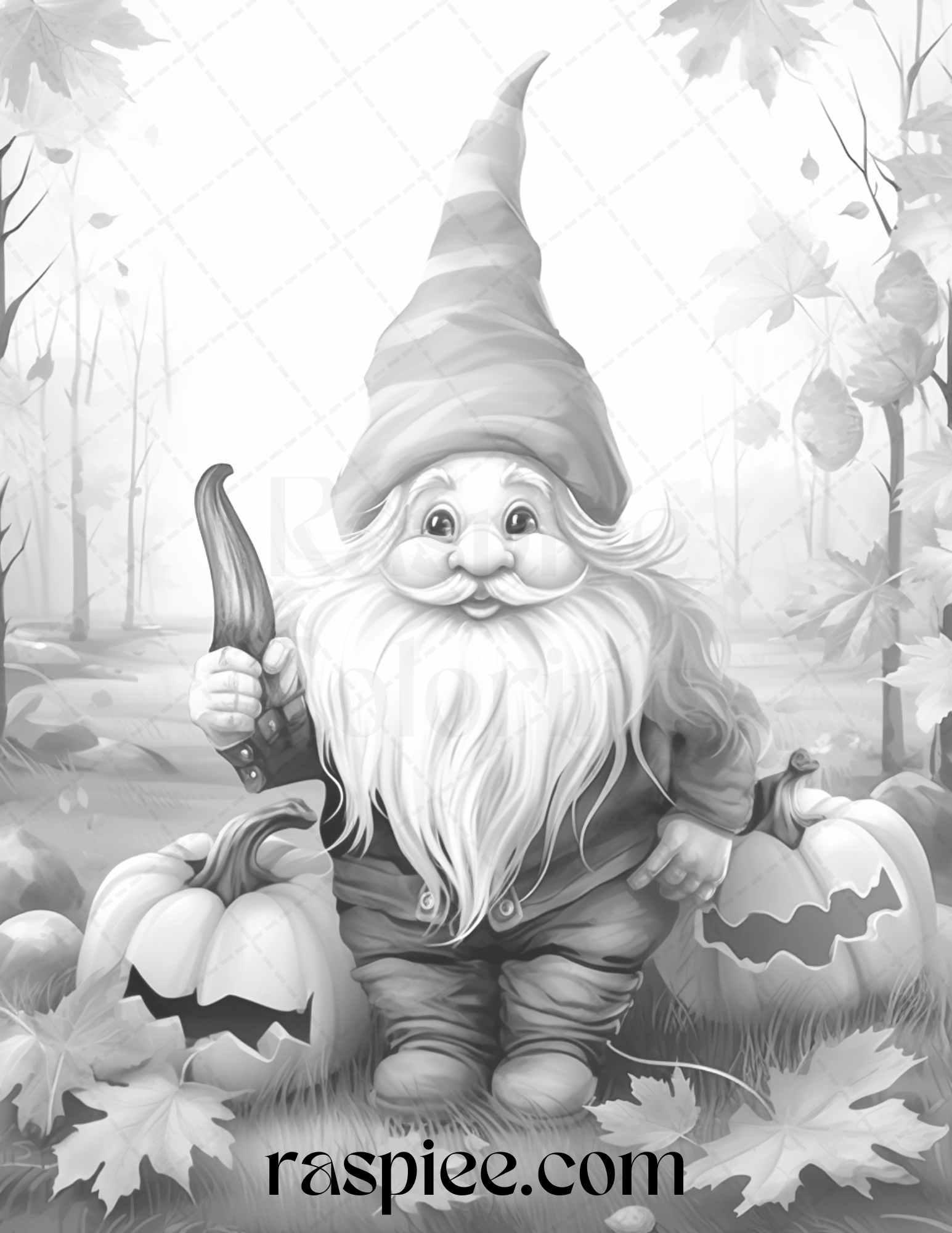 40 Fall Gnomes Grayscale Coloring Pages Printable for Adults Kids, PDF File Instant Download