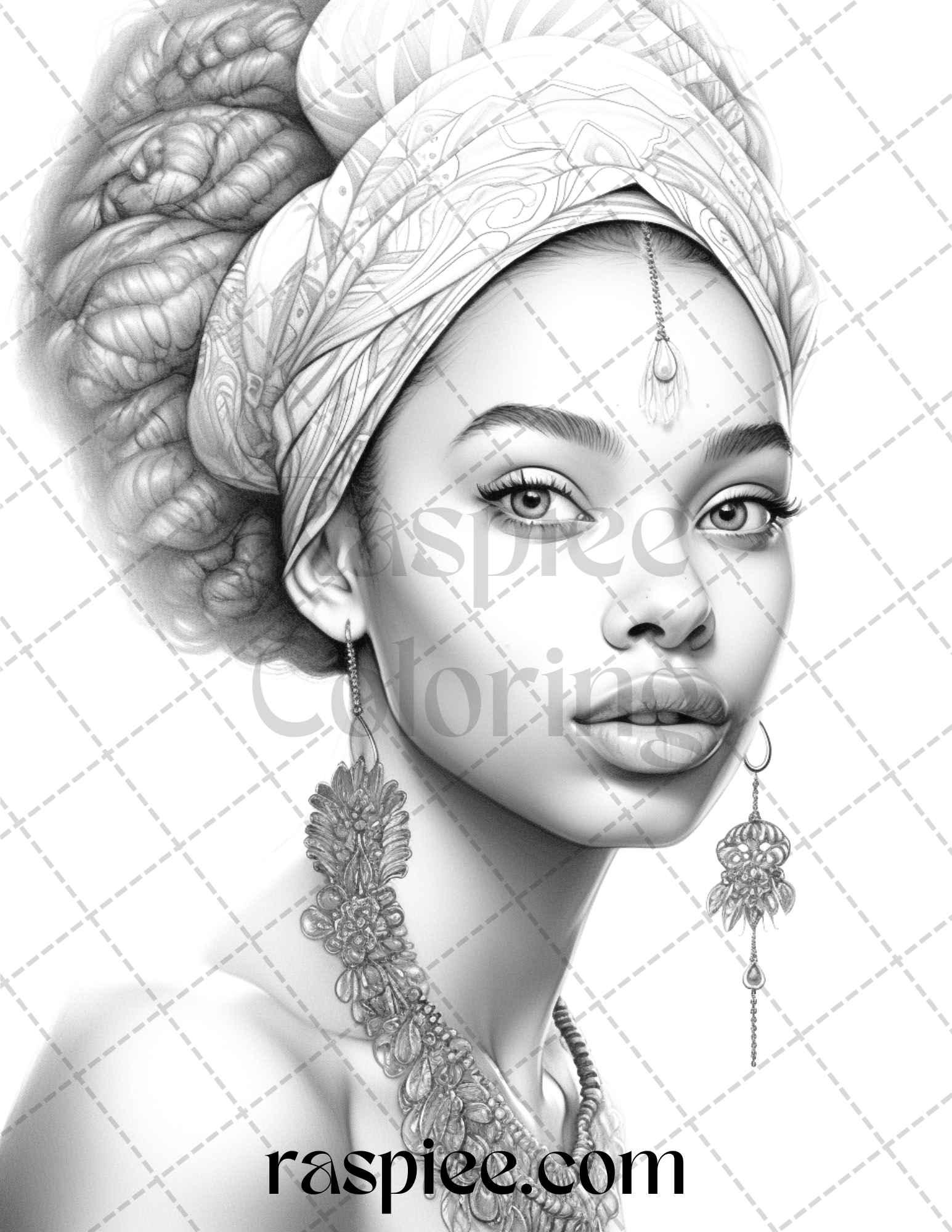 40 Beautiful African Women Grayscale Coloring Pages Printable for Adults, PDF File Instant Download