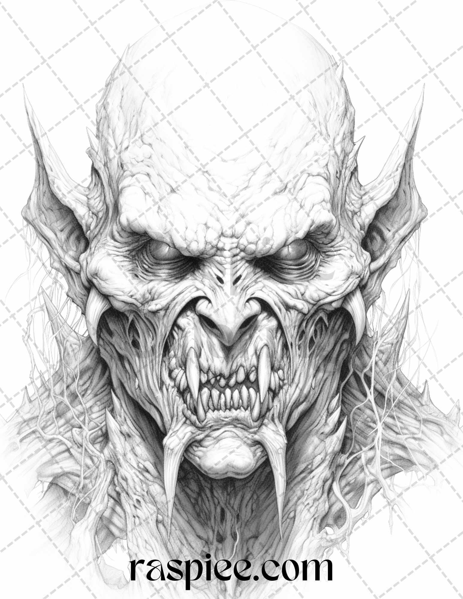 43 Fantasy Demons Grayscale Coloring Pages for Adults, Printable PDF File Instant Download