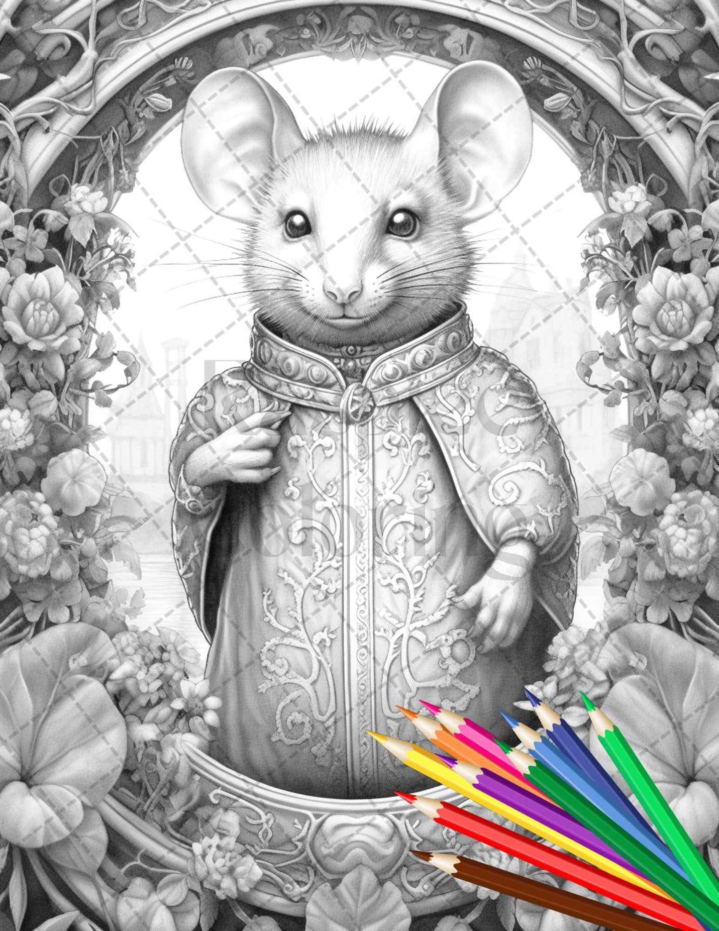 40 Little Mouse Prince Grayscale Coloring Pages Printable for Adults, PDF File Instant Download