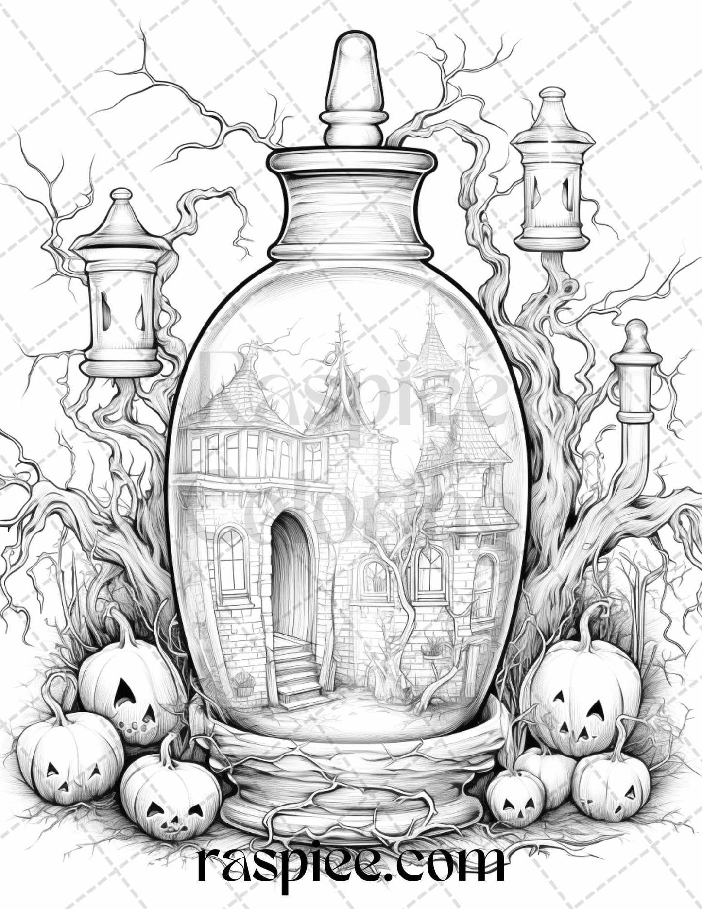 40 Mystical Magic Potions Grayscale Coloring Pages Printable for Adults, PDF File Instant Download