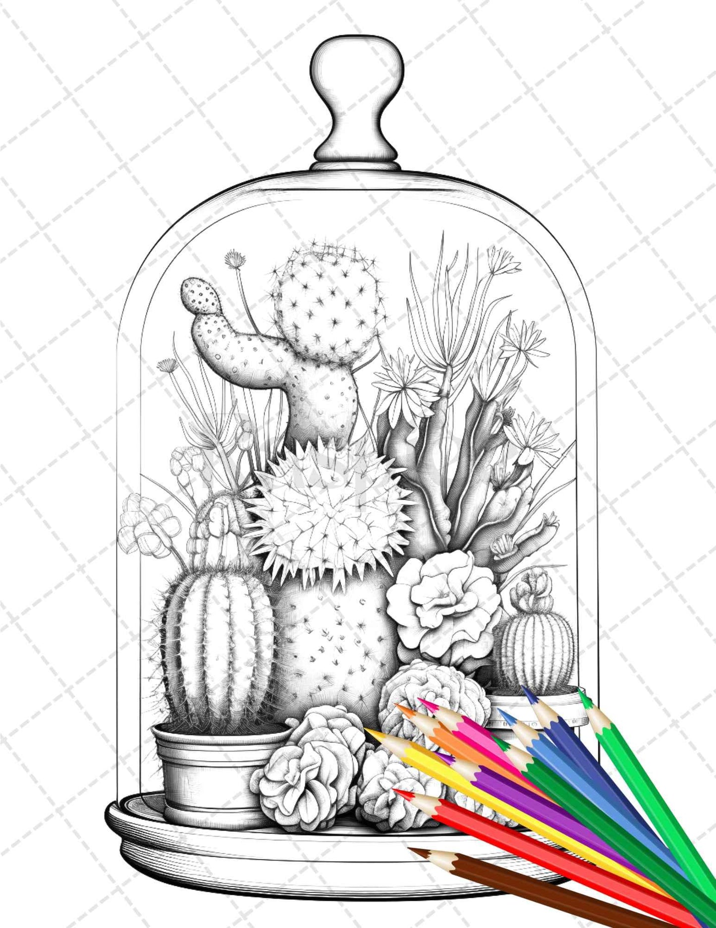 34 Enchanted Terrarium Grayscale Coloring Pages Printable for Adults, PDF File Instant Download