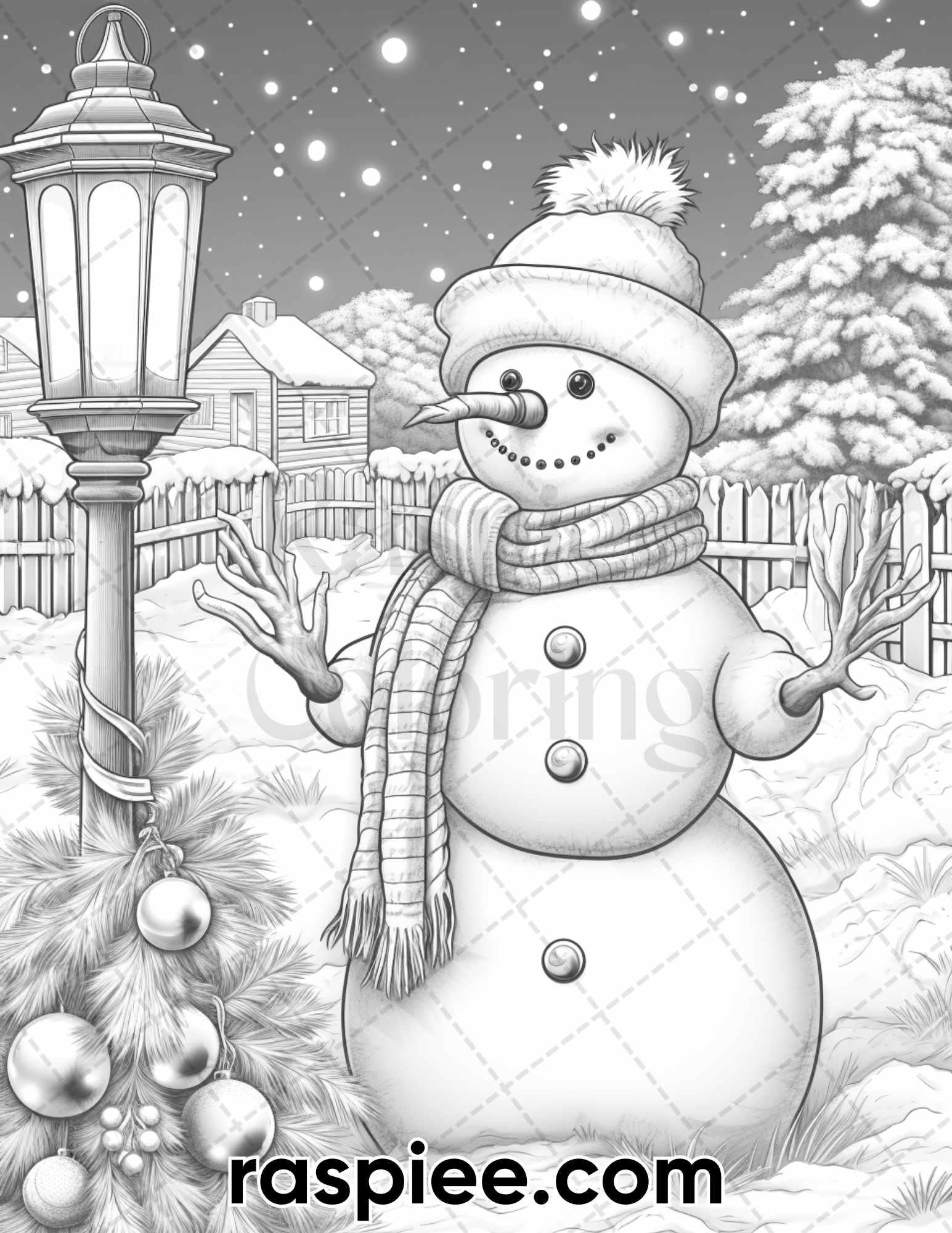 40 Chistmas Snowman Grayscale Coloring Pages for Adults, Printable PDF Instant Download