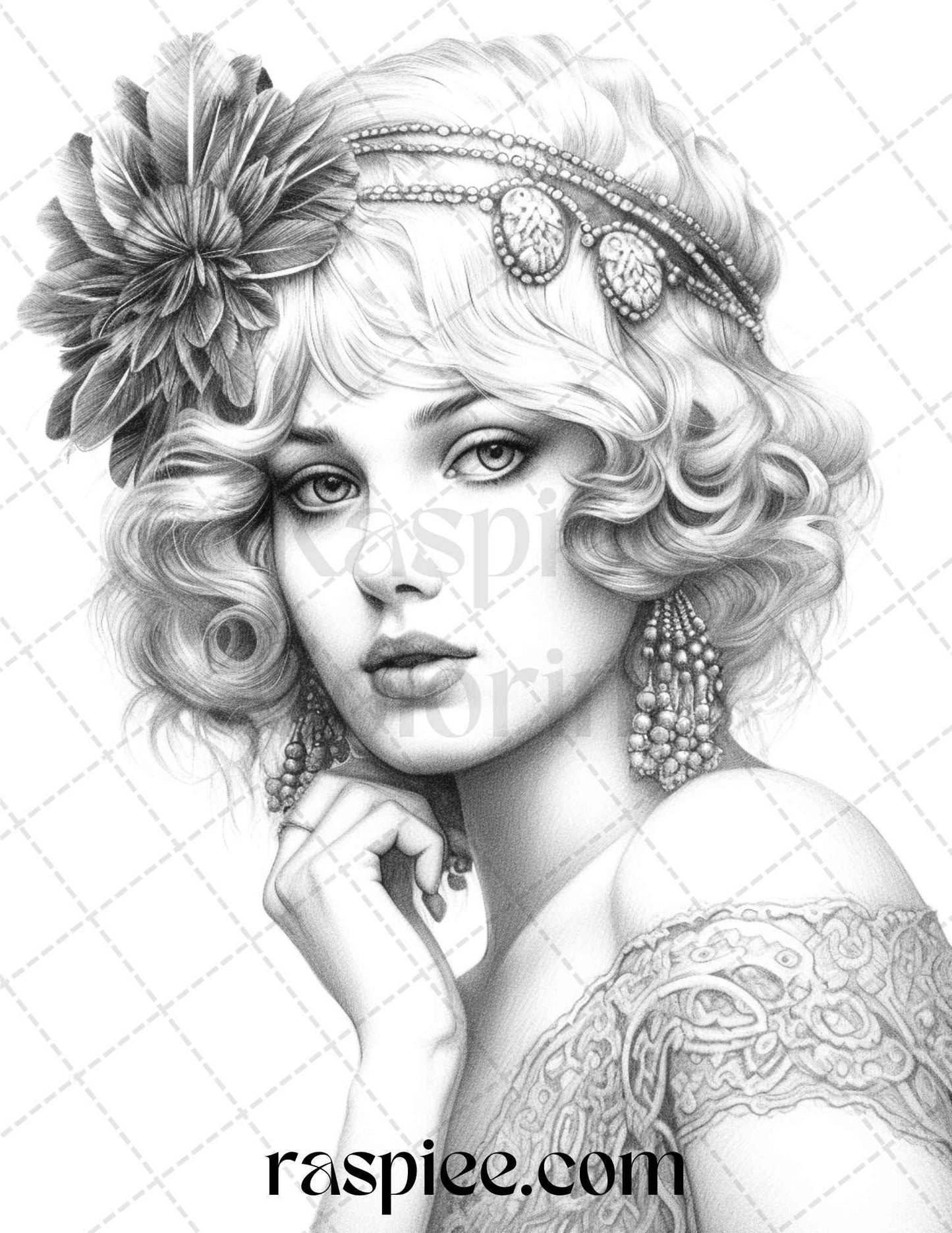 40 Beautiful Gatsby Girls Grayscale Coloring Pages Printable for Adults, PDF File Instant Download