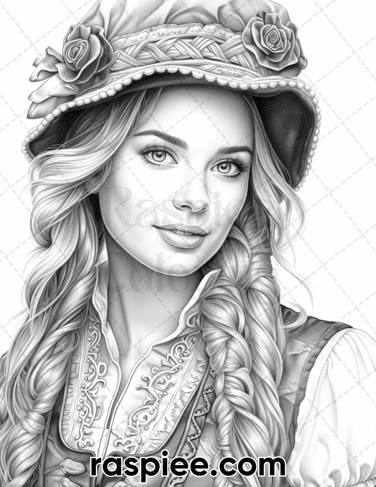 50 Oktoberfest Girls Grayscale Coloring Pages for Adults, Printable PDF Instant Download