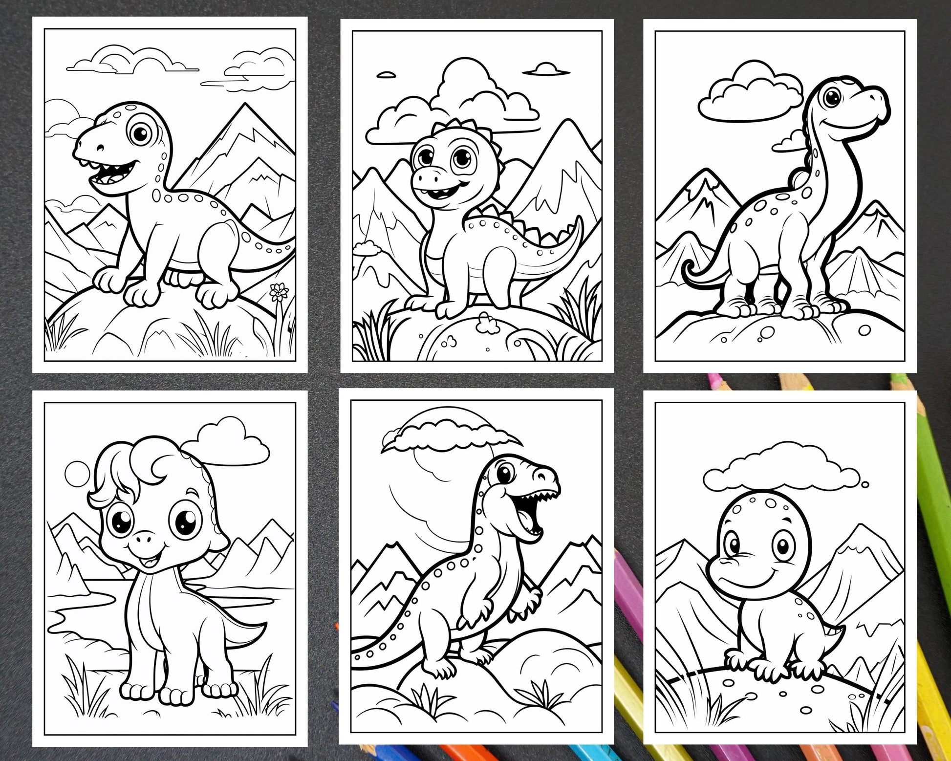 250 Adorable Dinosaur Coloring Pages for Kids, Fun & Educational Activity Printable PDF Instant Download