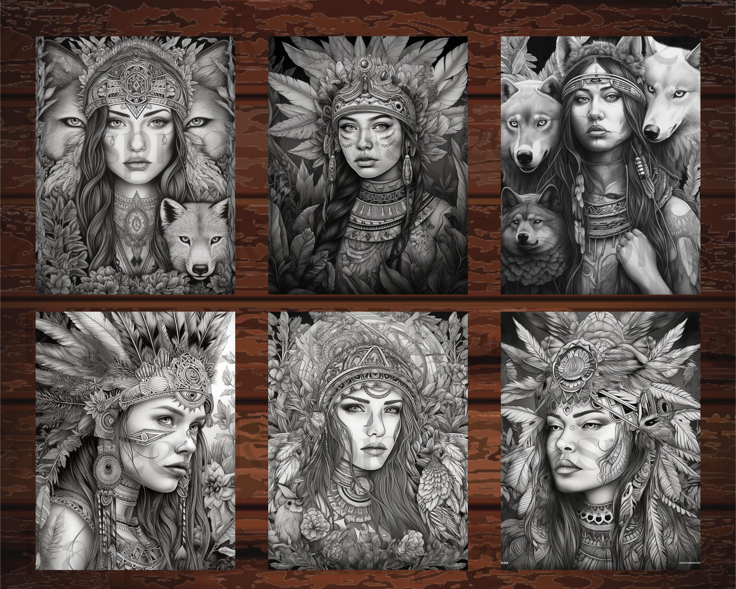 30 Native American Girls Printable Coloring Pages for Adult, Native American Culture Grayscale Coloring Book, Printable PDF File Download