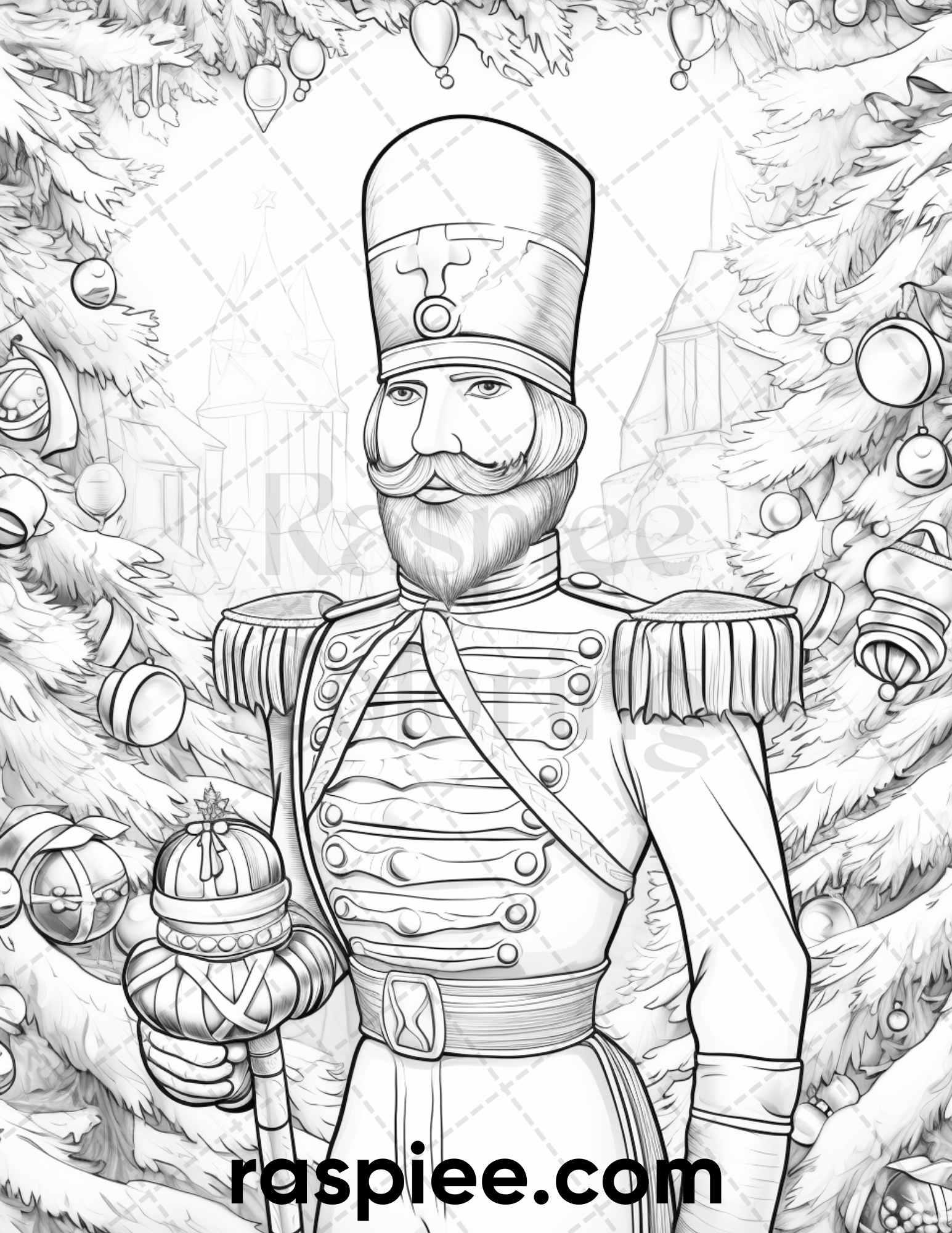 40 Christmas Nutcrackers Grayscale Coloring Pages for Adults, Printable PDF File Instant Download