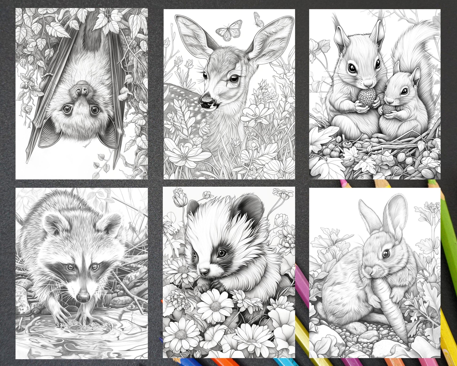 50 Baby Woodland Creatures Adult Coloring Pages Printable PDF Instant Download