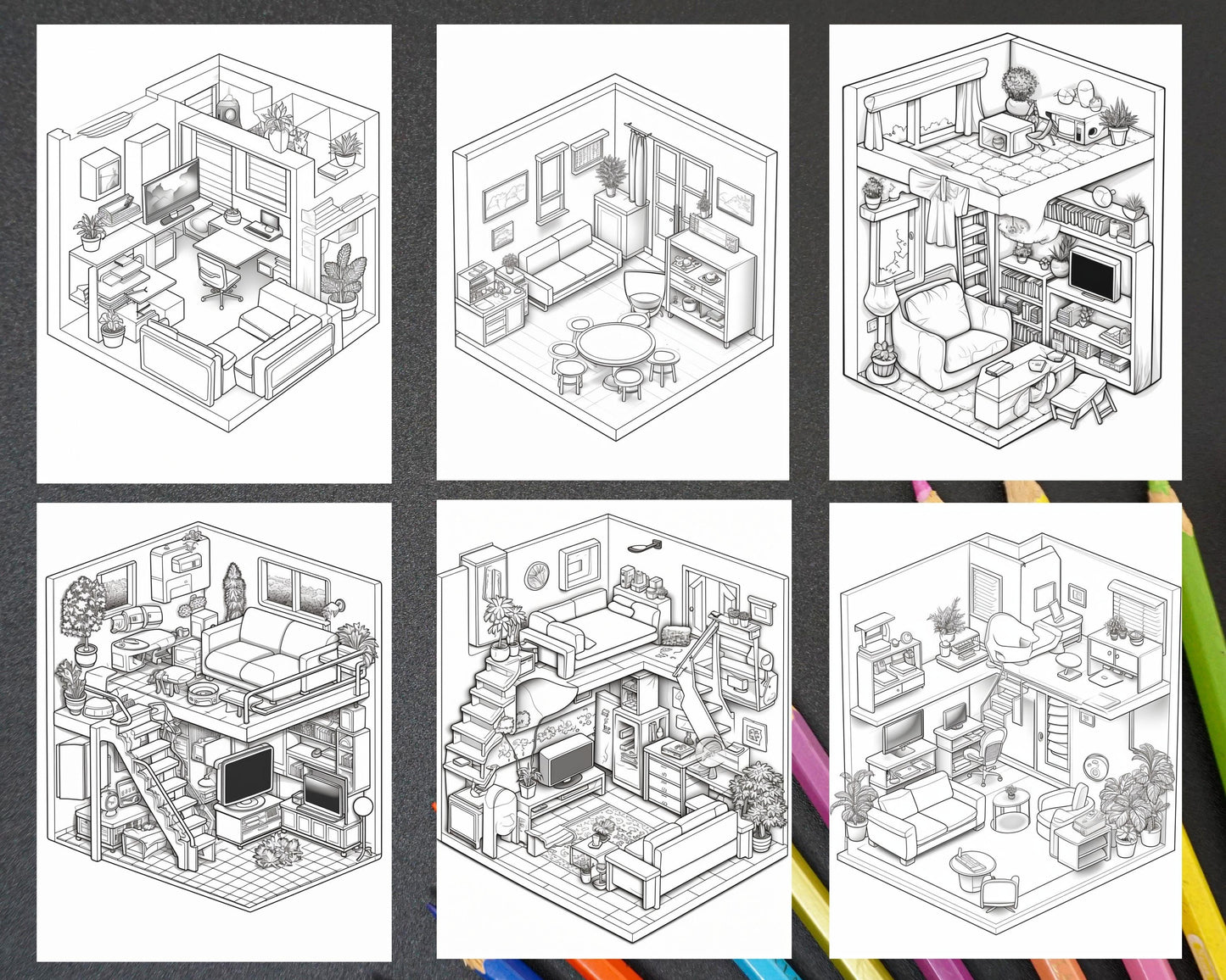 40 Pocket Room Coloring Pages Printable for Adults Kids, PDF File Instant Download