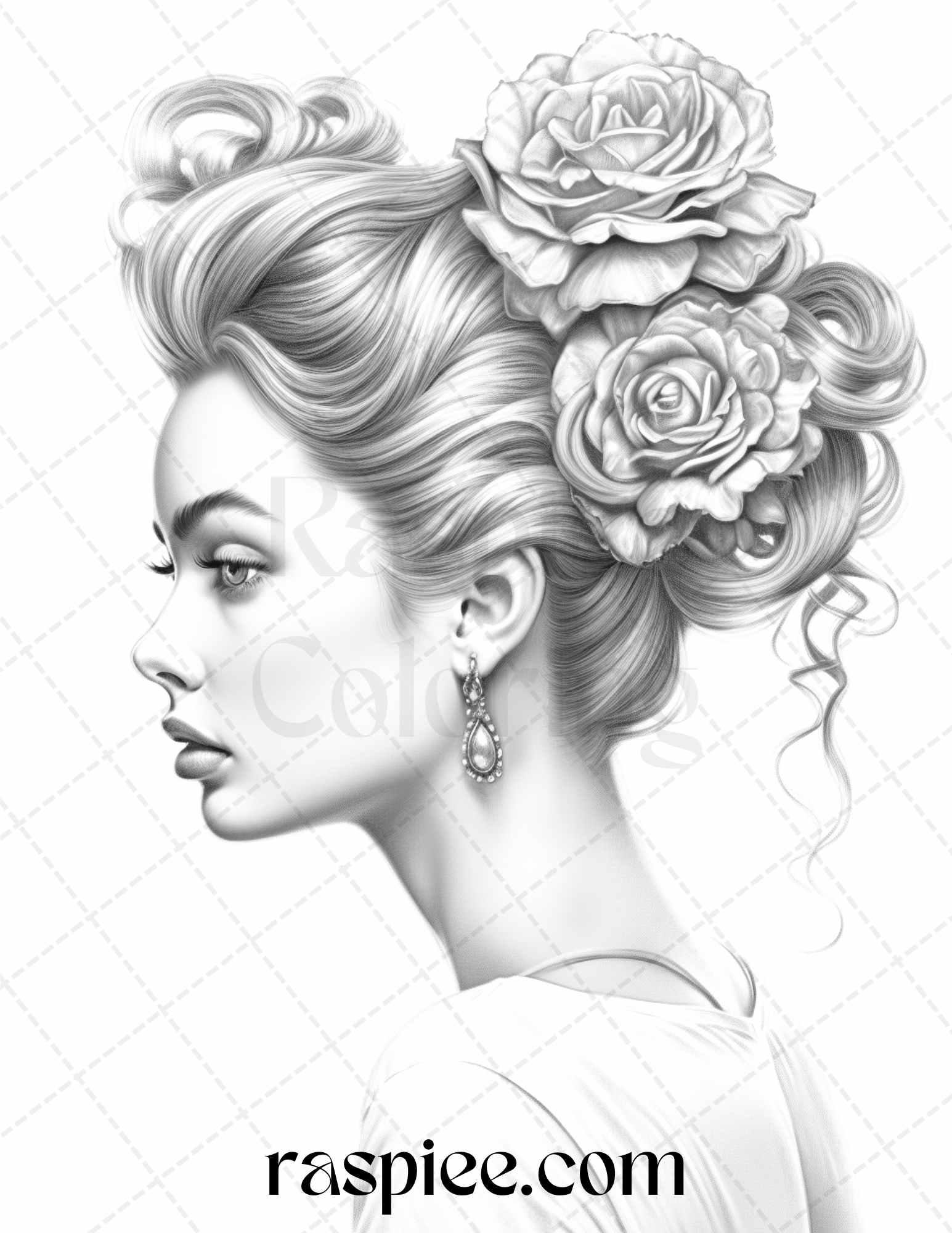 43 Beautiful Hairstyles Grayscale Coloring Pages Printable for Adults, PDF File Instant Download