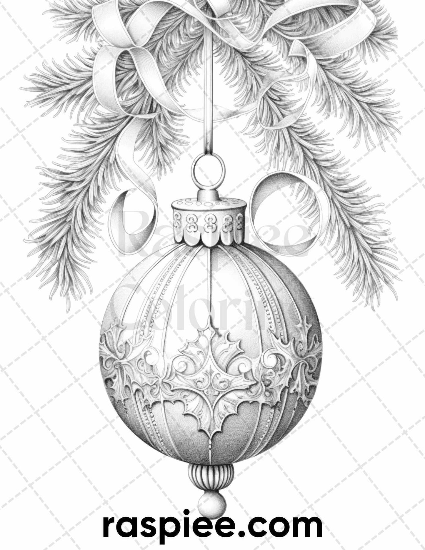 40 Christmas Balls Grayscale Coloring Pages Printable for Adults, PDF File Instant Download