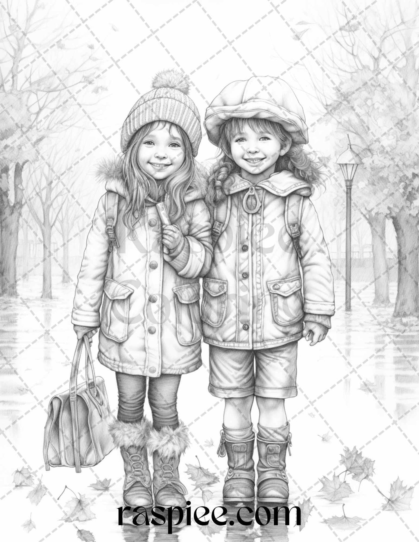 40 Rainy Autumn Day Grayscale Coloring Pages Printable for Adults and Kids, PDF File Instant Download