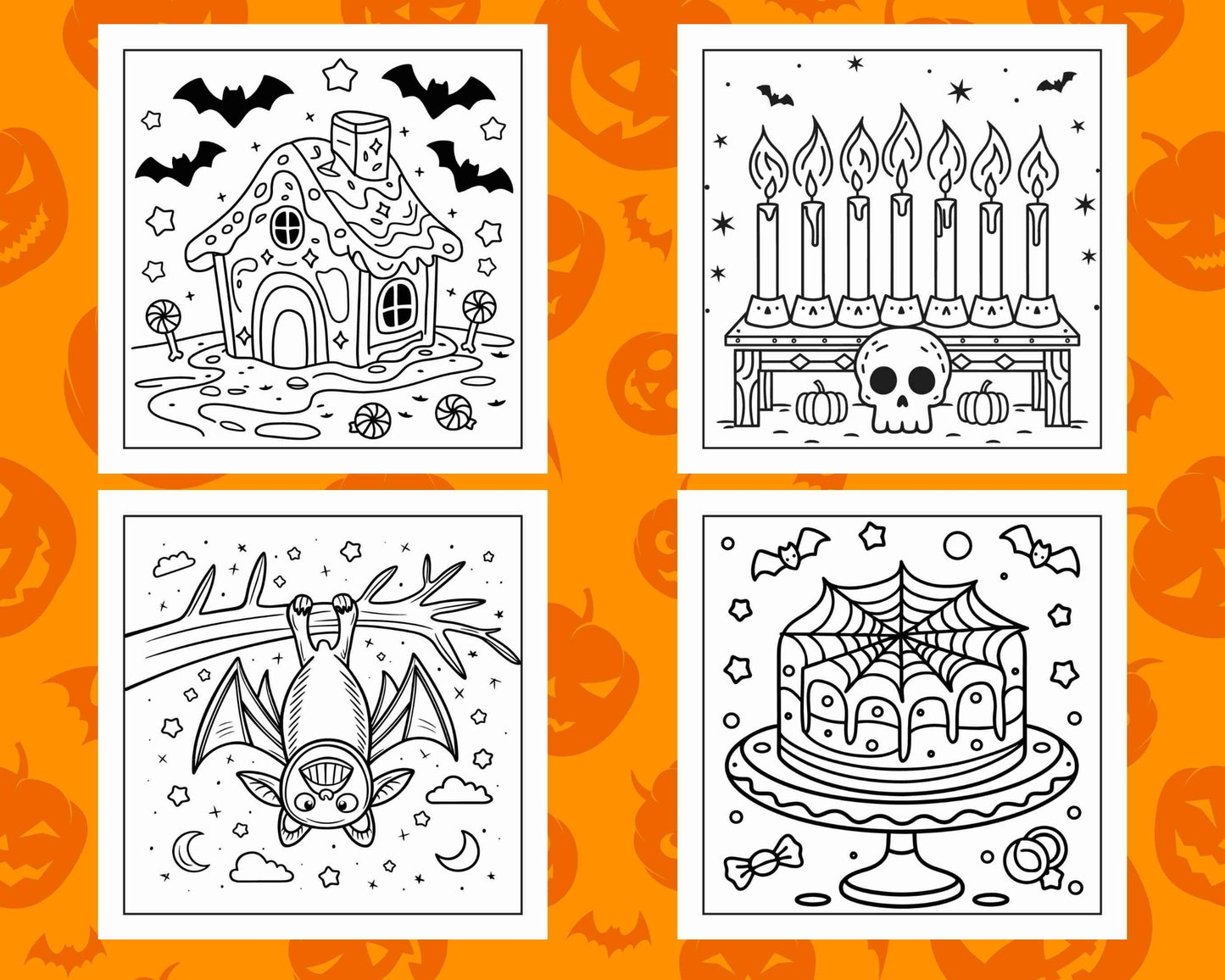 100 Bold and Easy Cute Halloween Coloring Pages Printable PDF Instant Download