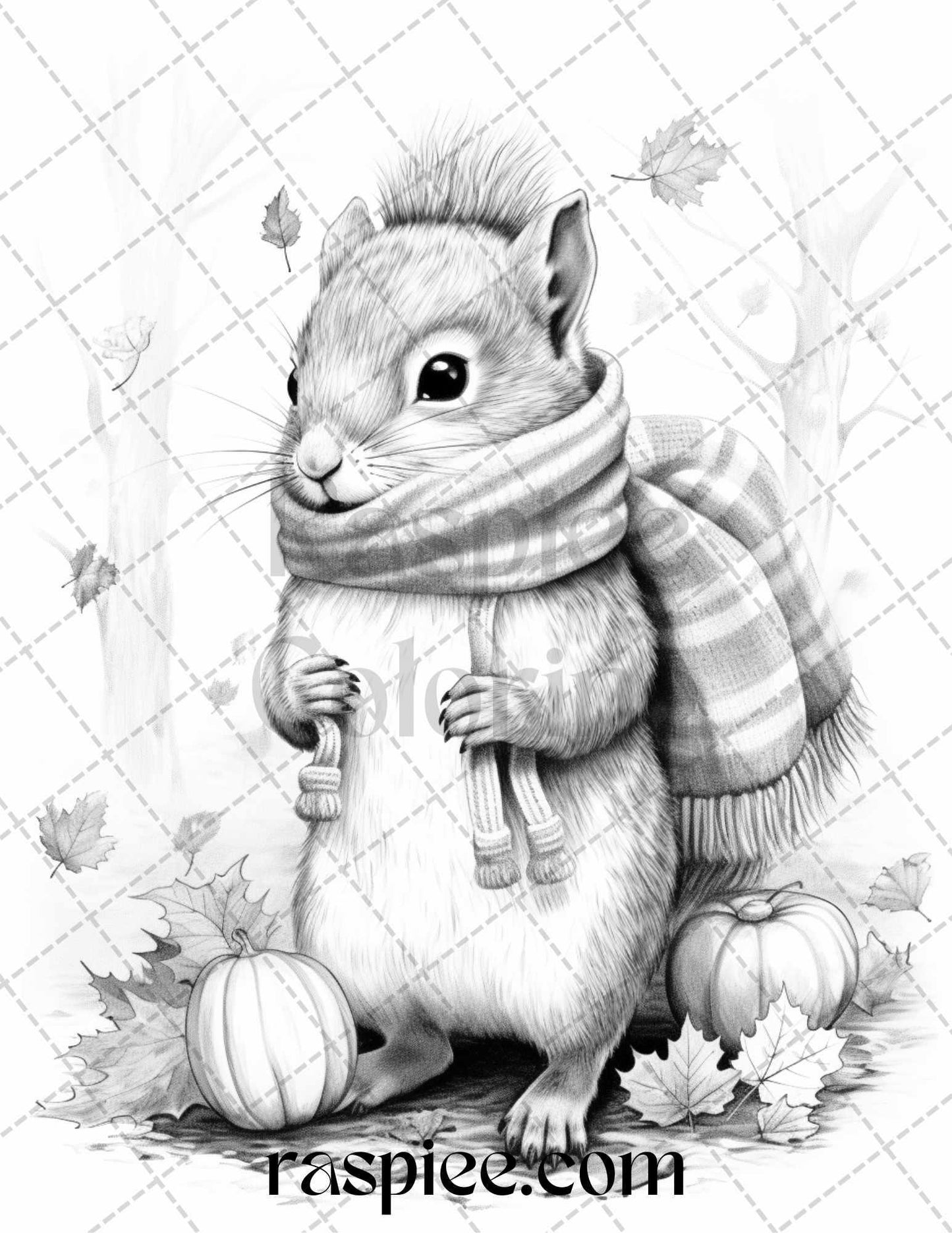 40 Cute Fall Animals Grayscale Coloring Pages Printable for Adults and Kids, PDF File Instant Download