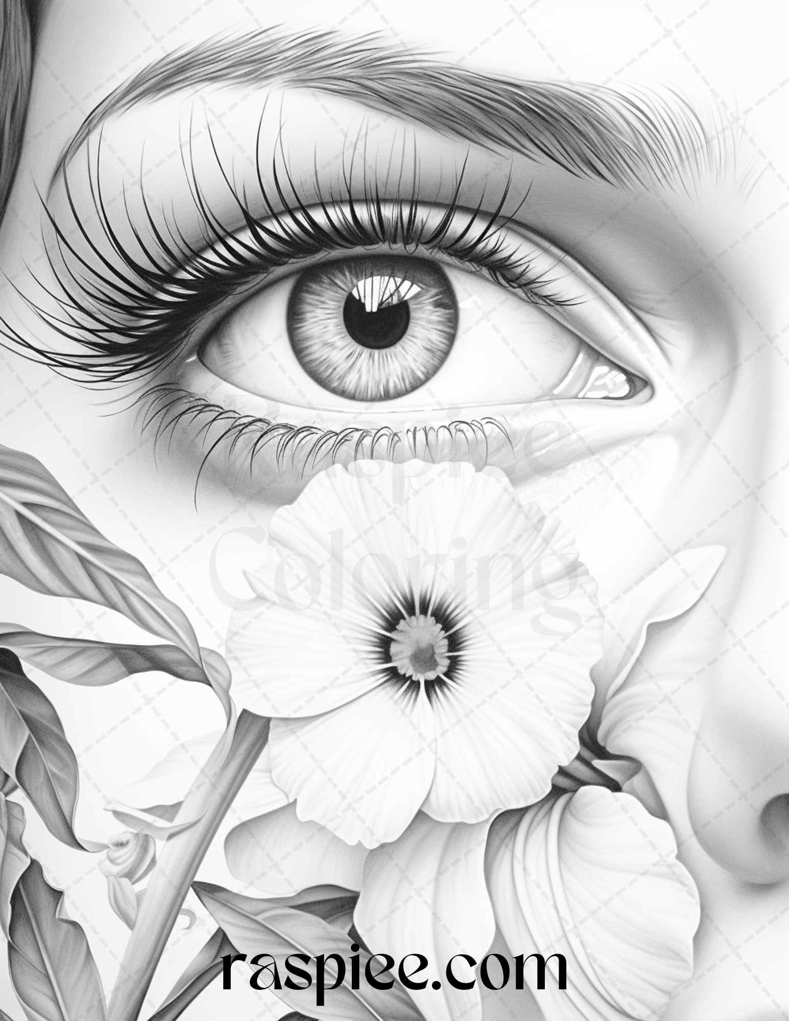 40 Charming Eyes Grayscale Coloring Pages Printable for Adults, PDF File Instant Download