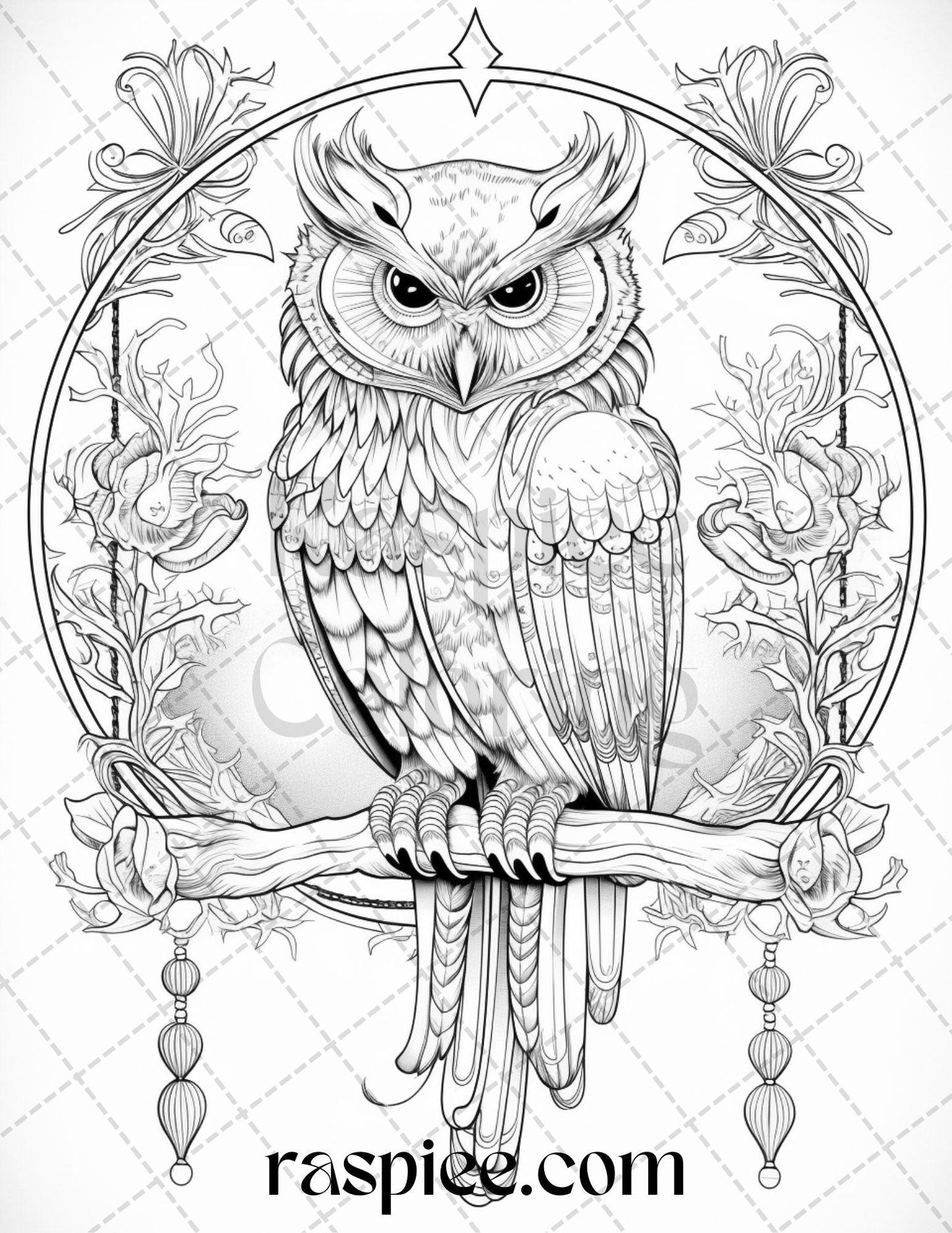 40 Floral Owl Grayscale Printable Coloring Pages for Adults, PDF File Instant Download