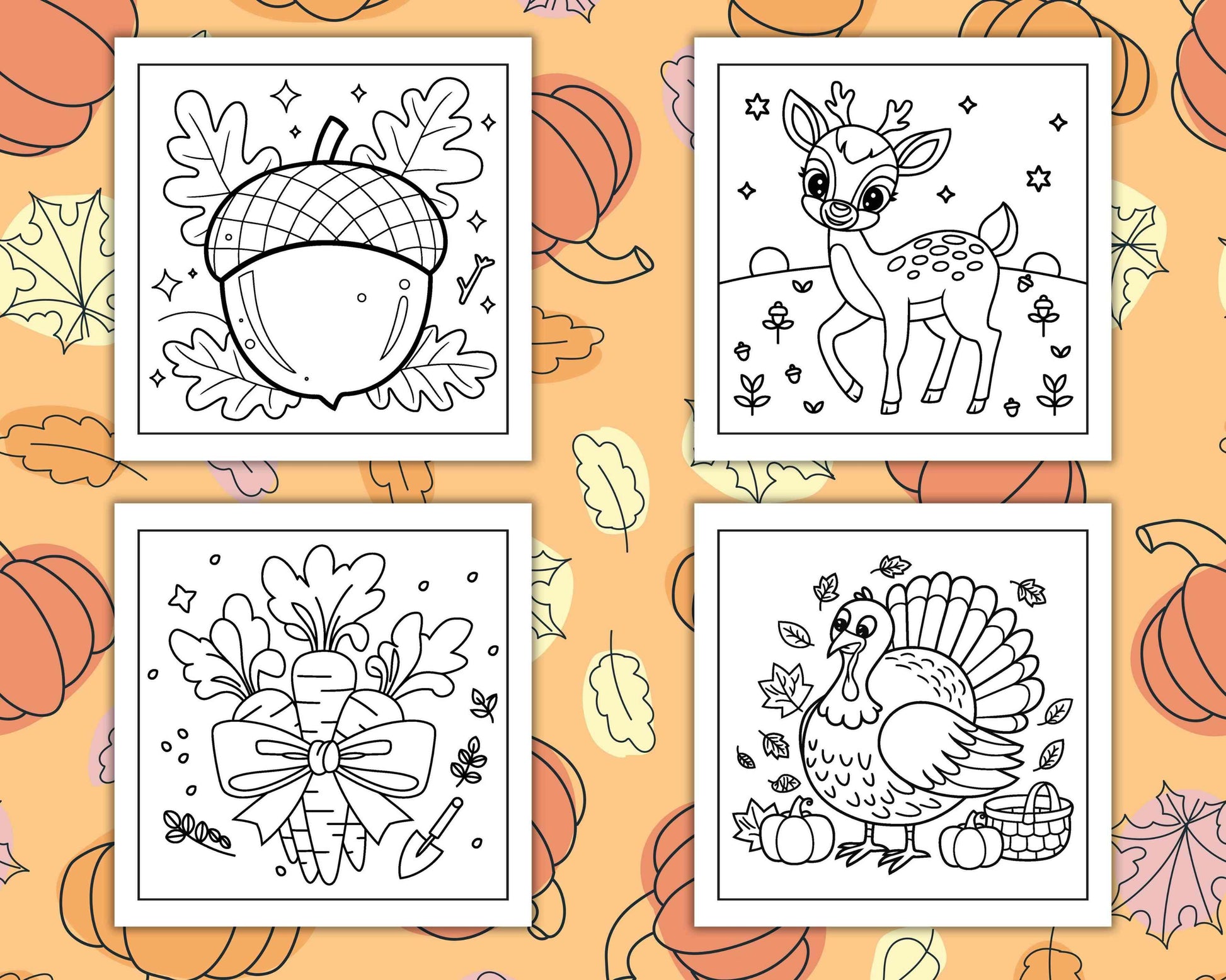 108 Bold and Easy Thanksgiving Coloring Pages Printable PDF Instant Download