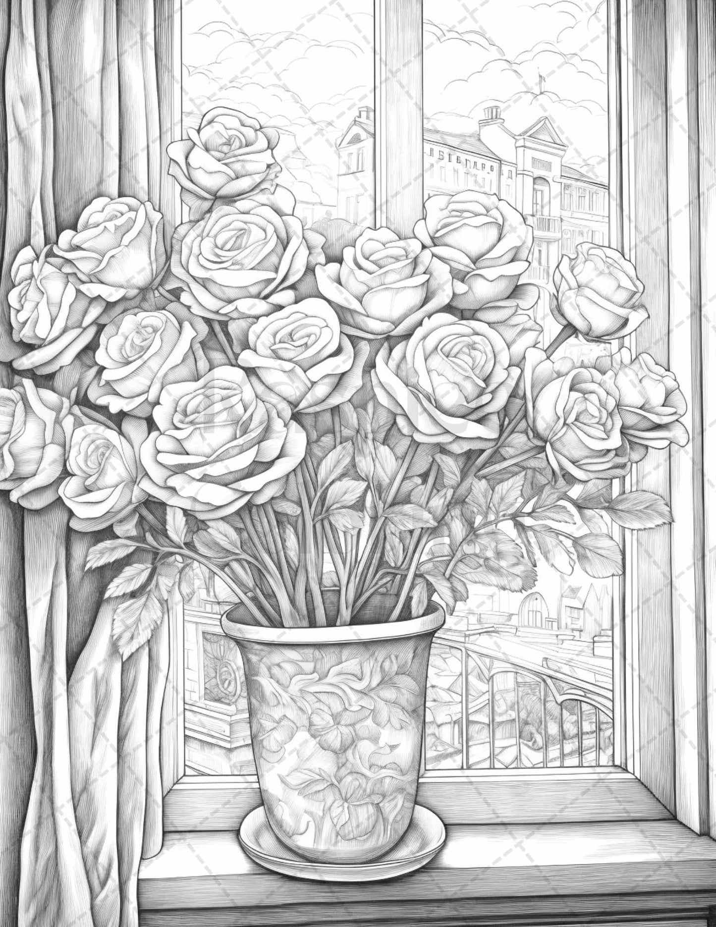 40 Captivating Roses Grayscale Coloring Pages Printable for Adults, PDF File Instant Download